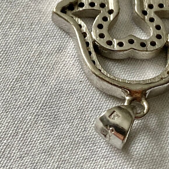 NEW Sterling Silver, Crystal encrusted Hamza, Hand of Fatima, Good Luck Pendant - Picture 4 of 4